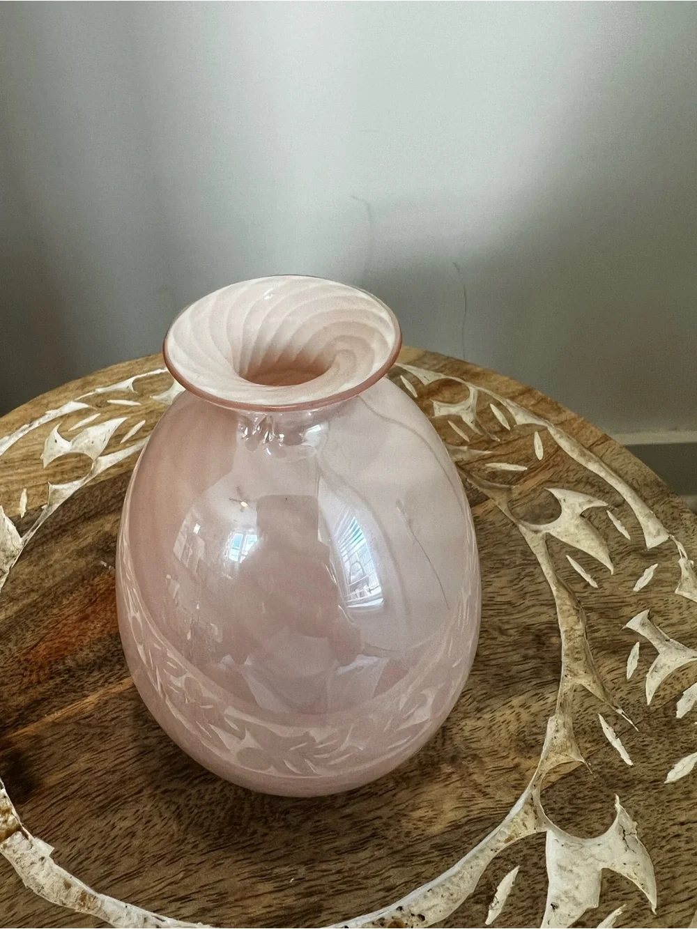 Vintage 1970’s Italian Murano Art Glass Swirl Filigrana Technique blush pink